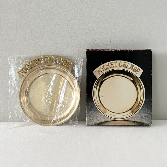 Other - Vintage Solid Brass POCKET CHANGE Dish Round Jewelry Trinket Tray & Box Mervyn’s